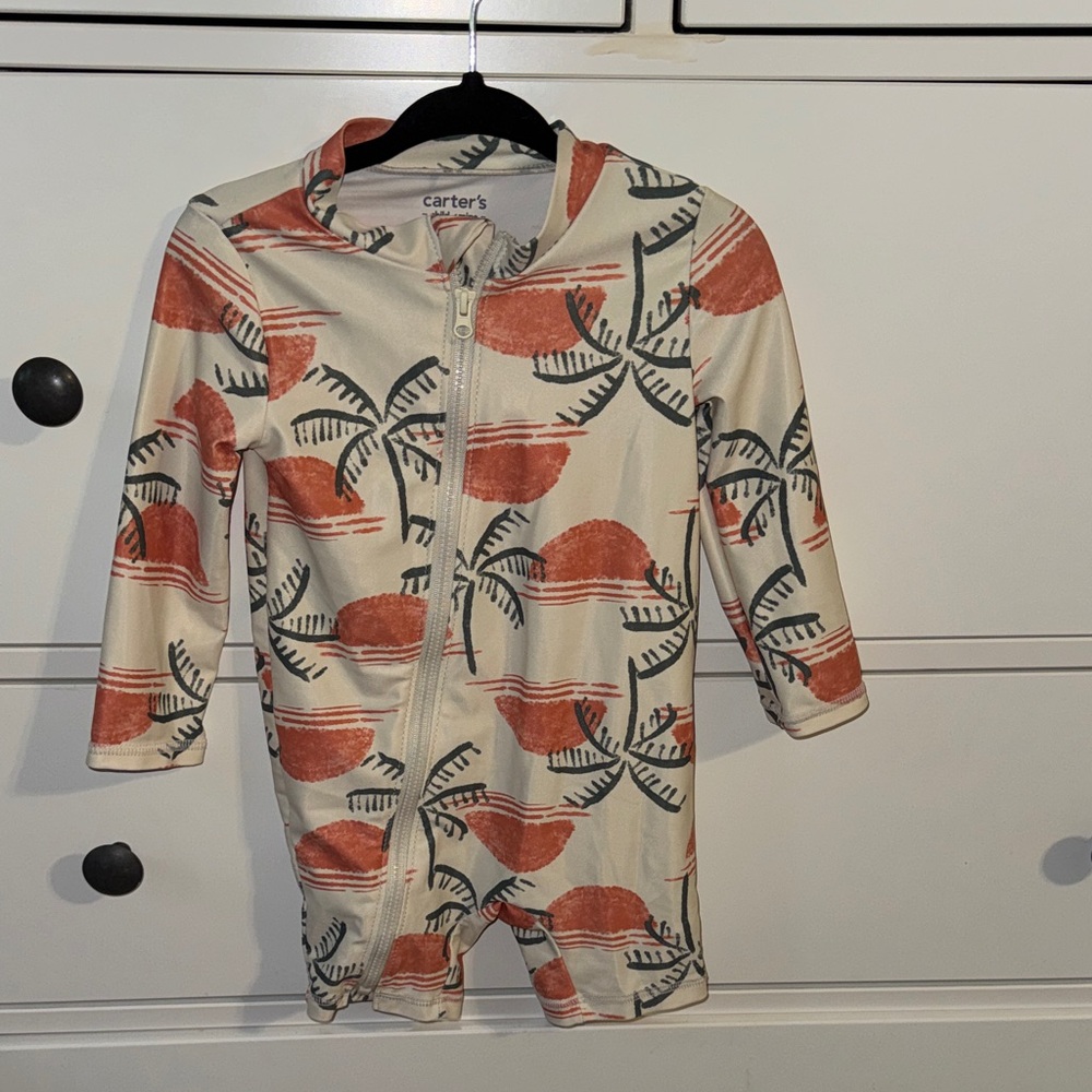 Carter's Cream & Rust Palm-Print Kids One-Piece Swimsuit